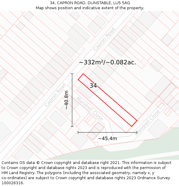 34, CAPRON ROAD, DUNSTABLE, LU5 5AG: Plot and title map