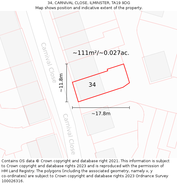 34, CARNIVAL CLOSE, ILMINSTER, TA19 9DG: Plot and title map