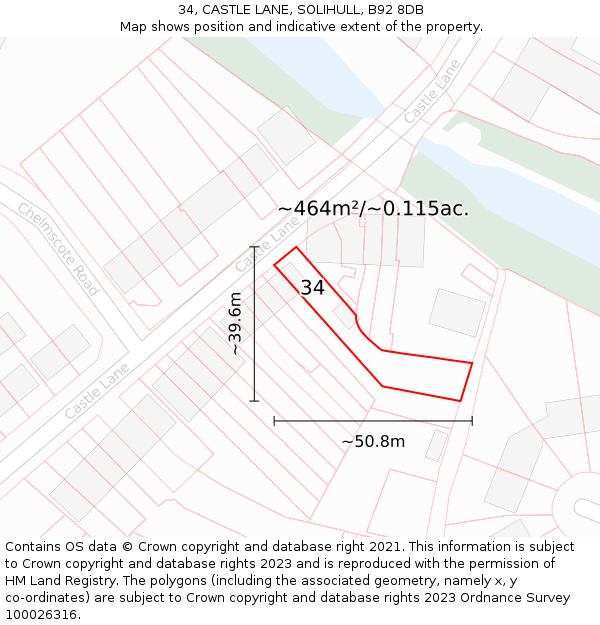34, CASTLE LANE, SOLIHULL, B92 8DB: Plot and title map
