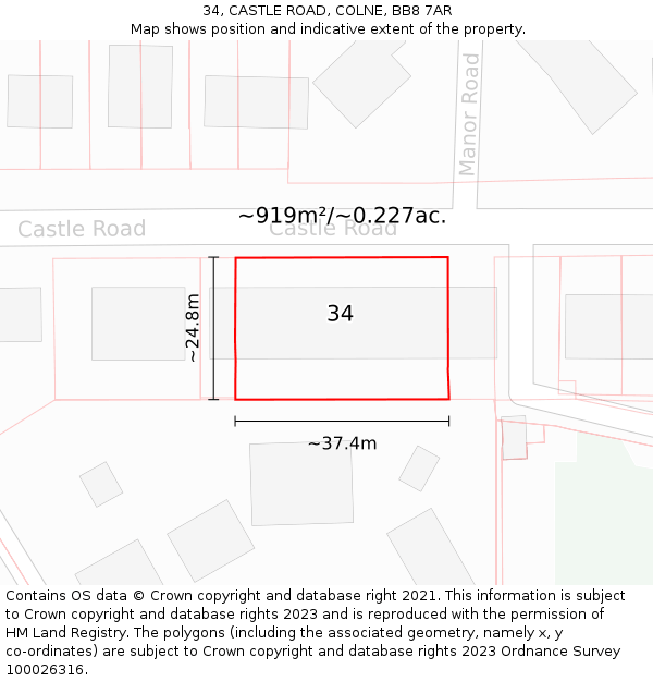 34, CASTLE ROAD, COLNE, BB8 7AR: Plot and title map