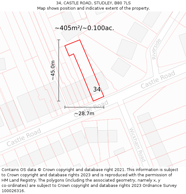 34, CASTLE ROAD, STUDLEY, B80 7LS: Plot and title map