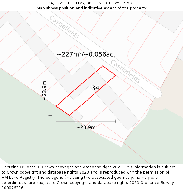 34, CASTLEFIELDS, BRIDGNORTH, WV16 5DH: Plot and title map