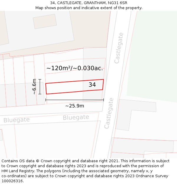 34, CASTLEGATE, GRANTHAM, NG31 6SR: Plot and title map