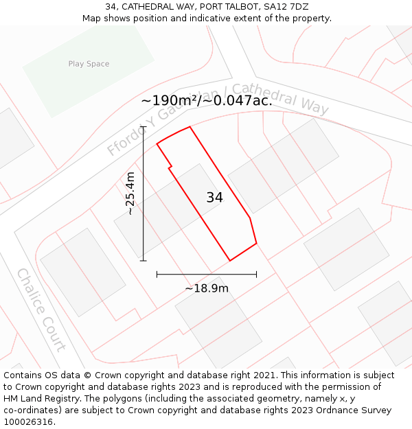34, CATHEDRAL WAY, PORT TALBOT, SA12 7DZ: Plot and title map