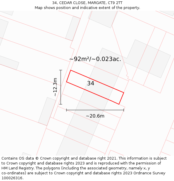 34, CEDAR CLOSE, MARGATE, CT9 2TT: Plot and title map