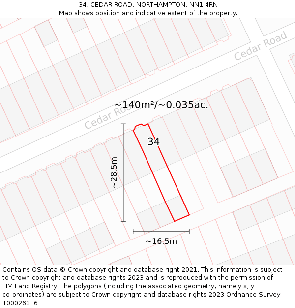 34, CEDAR ROAD, NORTHAMPTON, NN1 4RN: Plot and title map