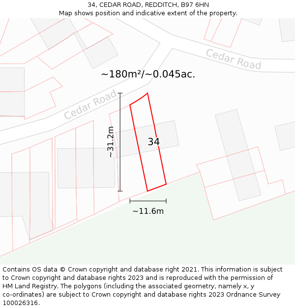 34, CEDAR ROAD, REDDITCH, B97 6HN: Plot and title map