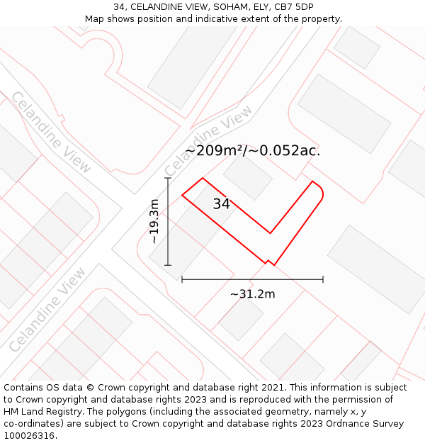 34, CELANDINE VIEW, SOHAM, ELY, CB7 5DP: Plot and title map