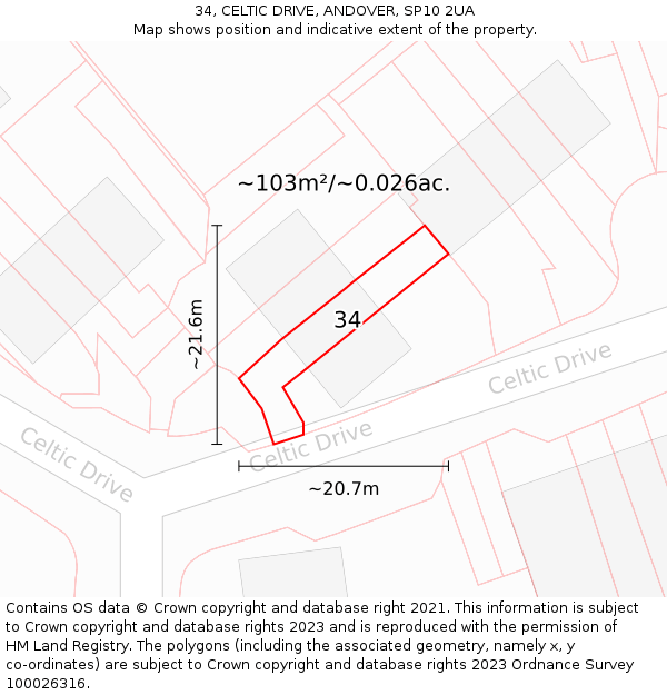 34, CELTIC DRIVE, ANDOVER, SP10 2UA: Plot and title map