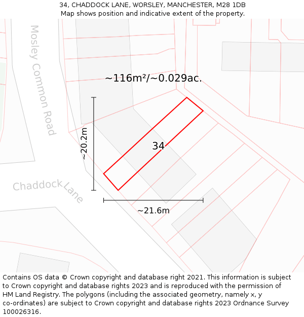 34, CHADDOCK LANE, WORSLEY, MANCHESTER, M28 1DB: Plot and title map