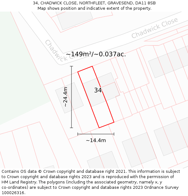34, CHADWICK CLOSE, NORTHFLEET, GRAVESEND, DA11 8SB: Plot and title map