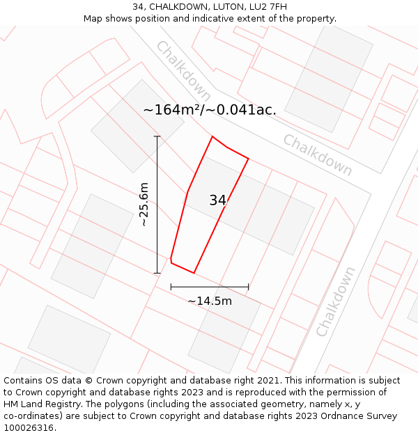 34, CHALKDOWN, LUTON, LU2 7FH: Plot and title map