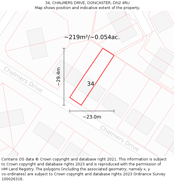 34, CHALMERS DRIVE, DONCASTER, DN2 4RU: Plot and title map