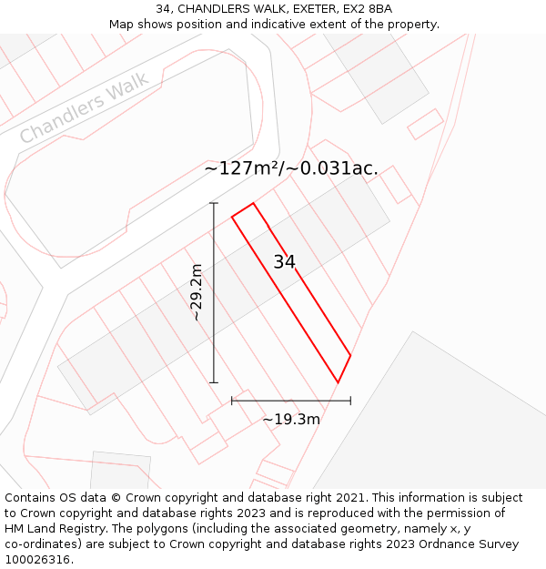 34, CHANDLERS WALK, EXETER, EX2 8BA: Plot and title map