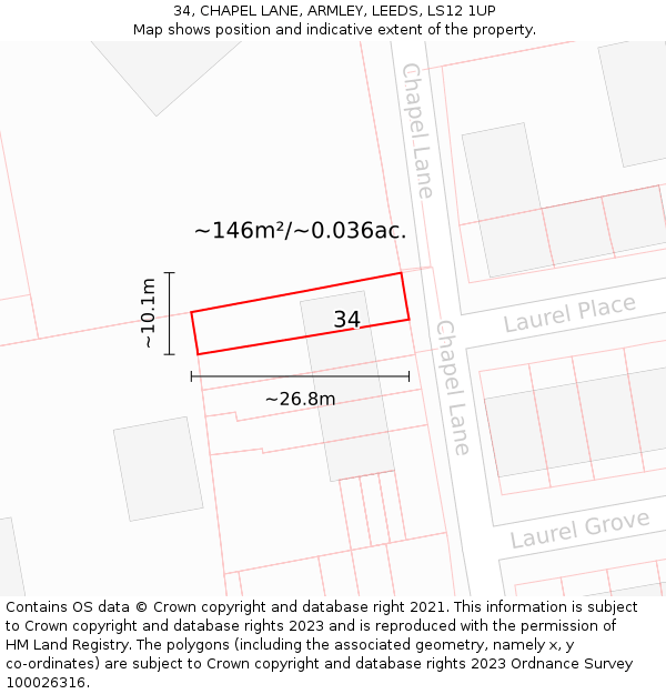 34, CHAPEL LANE, ARMLEY, LEEDS, LS12 1UP: Plot and title map