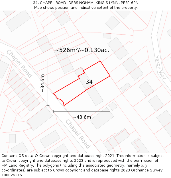 34, CHAPEL ROAD, DERSINGHAM, KING'S LYNN, PE31 6PN: Plot and title map