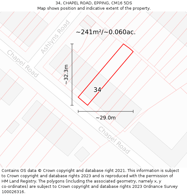 34, CHAPEL ROAD, EPPING, CM16 5DS: Plot and title map