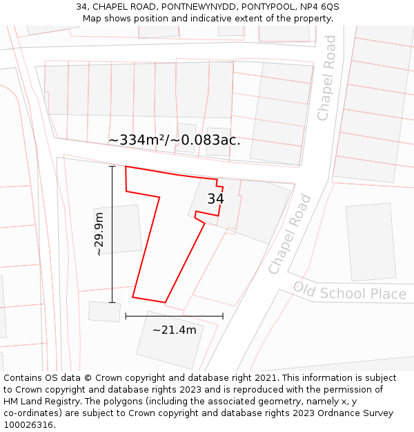 34, CHAPEL ROAD, PONTNEWYNYDD, PONTYPOOL, NP4 6QS: Plot and title map
