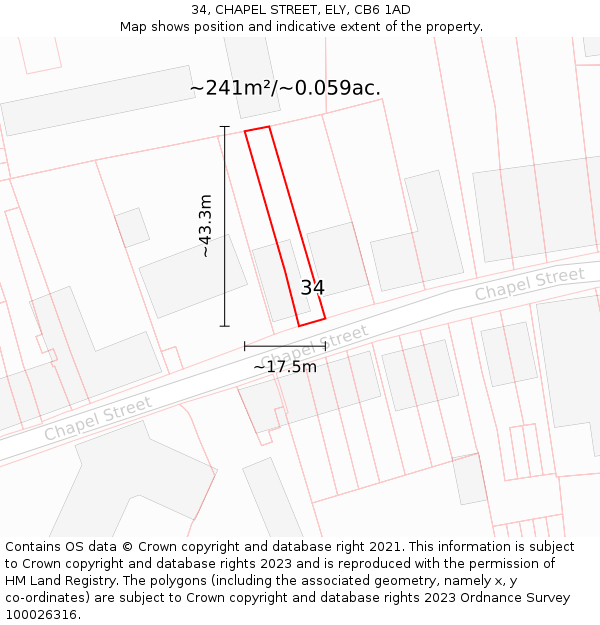34, CHAPEL STREET, ELY, CB6 1AD: Plot and title map