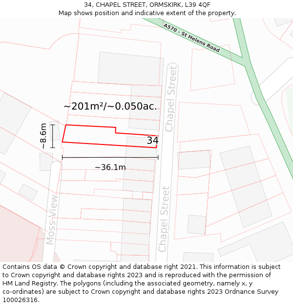 34, CHAPEL STREET, ORMSKIRK, L39 4QF: Plot and title map