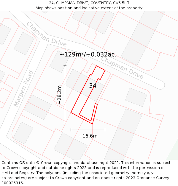 34, CHAPMAN DRIVE, COVENTRY, CV6 5HT: Plot and title map