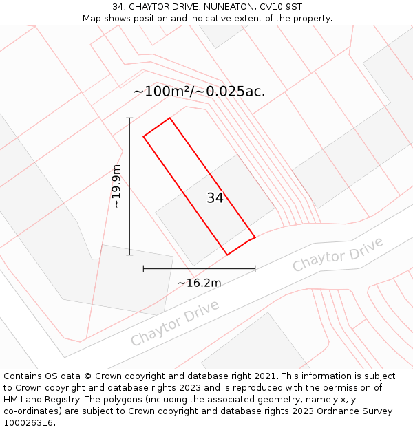 34, CHAYTOR DRIVE, NUNEATON, CV10 9ST: Plot and title map