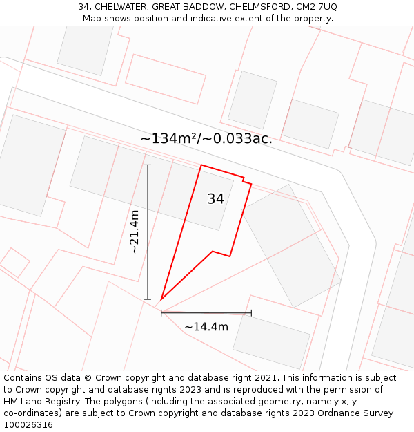 34, CHELWATER, GREAT BADDOW, CHELMSFORD, CM2 7UQ: Plot and title map