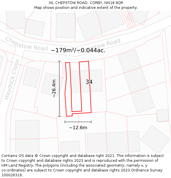 34, CHEPSTOW ROAD, CORBY, NN18 8QR: Plot and title map