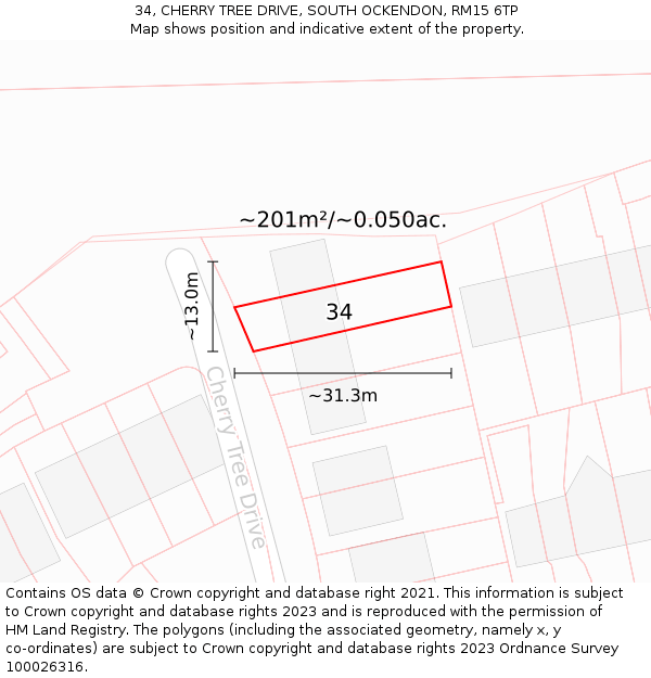 34, CHERRY TREE DRIVE, SOUTH OCKENDON, RM15 6TP: Plot and title map