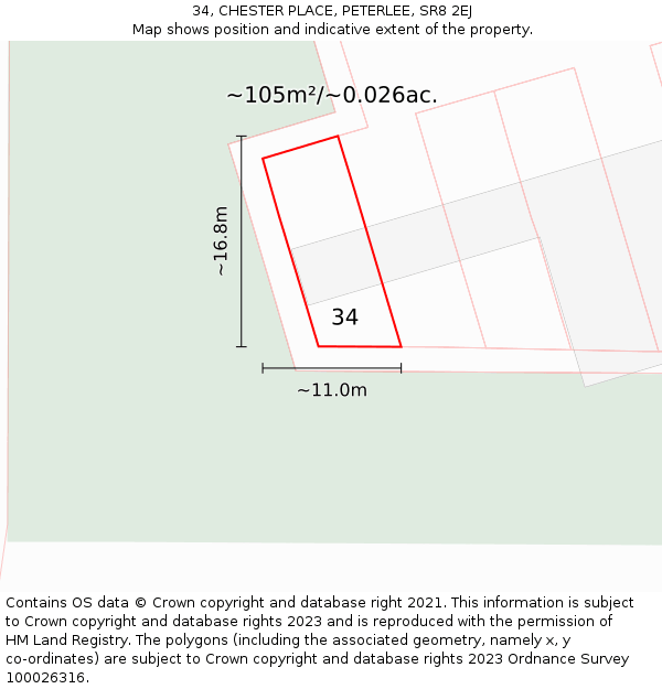 34, CHESTER PLACE, PETERLEE, SR8 2EJ: Plot and title map