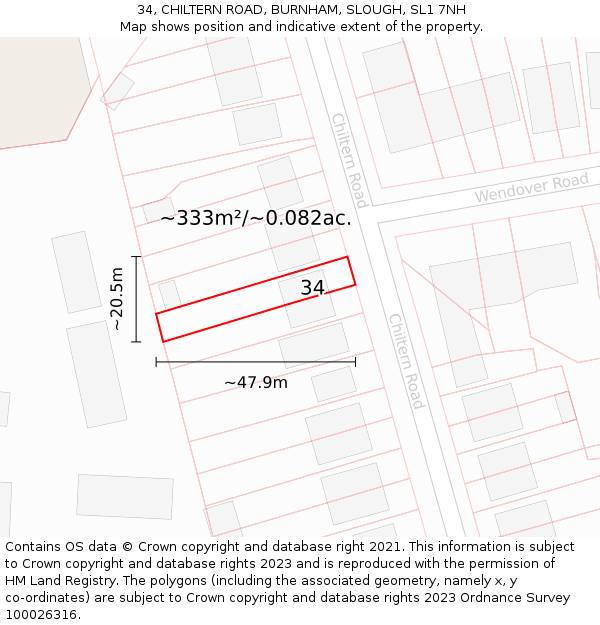 34, CHILTERN ROAD, BURNHAM, SLOUGH, SL1 7NH: Plot and title map
