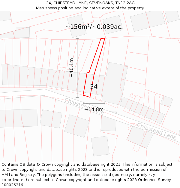 34, CHIPSTEAD LANE, SEVENOAKS, TN13 2AG: Plot and title map