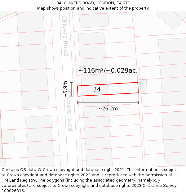 34, CHIVERS ROAD, LONDON, E4 9TD: Plot and title map