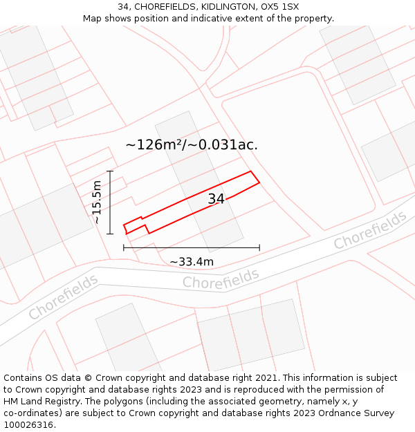 34, CHOREFIELDS, KIDLINGTON, OX5 1SX: Plot and title map