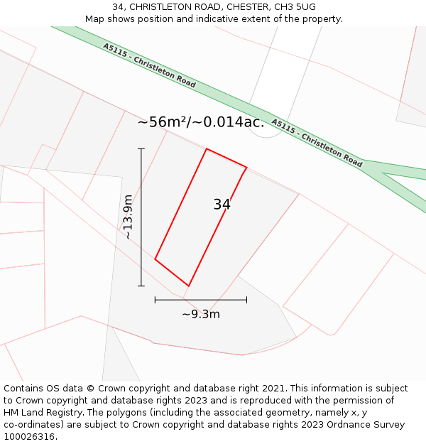34, CHRISTLETON ROAD, CHESTER, CH3 5UG: Plot and title map