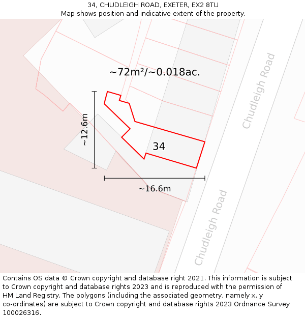34, CHUDLEIGH ROAD, EXETER, EX2 8TU: Plot and title map