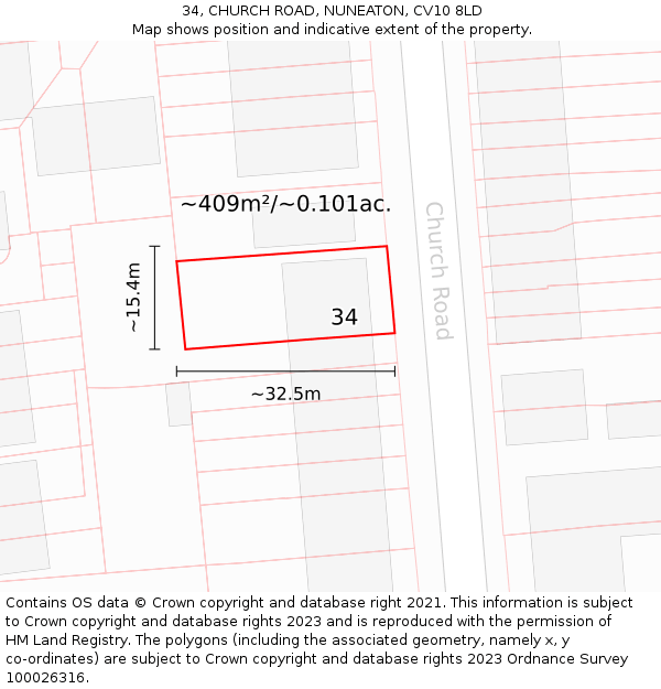 34, CHURCH ROAD, NUNEATON, CV10 8LD: Plot and title map