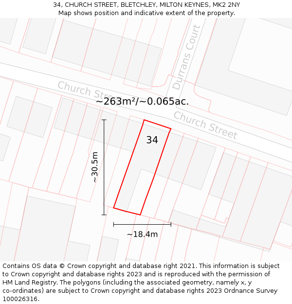 34, CHURCH STREET, BLETCHLEY, MILTON KEYNES, MK2 2NY: Plot and title map