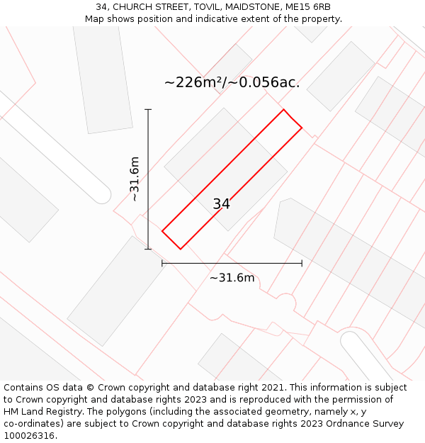 34, CHURCH STREET, TOVIL, MAIDSTONE, ME15 6RB: Plot and title map