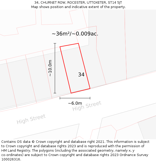 34, CHURNET ROW, ROCESTER, UTTOXETER, ST14 5JT: Plot and title map