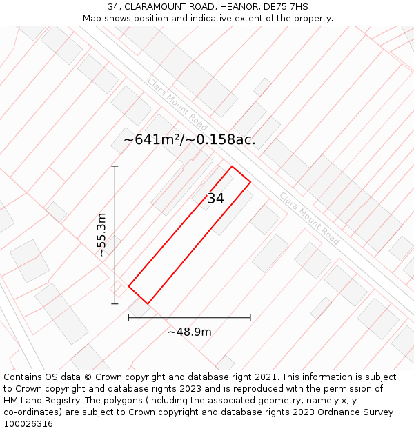 34, CLARAMOUNT ROAD, HEANOR, DE75 7HS: Plot and title map