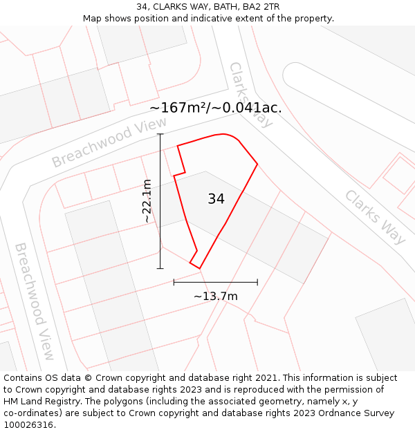 34, CLARKS WAY, BATH, BA2 2TR: Plot and title map