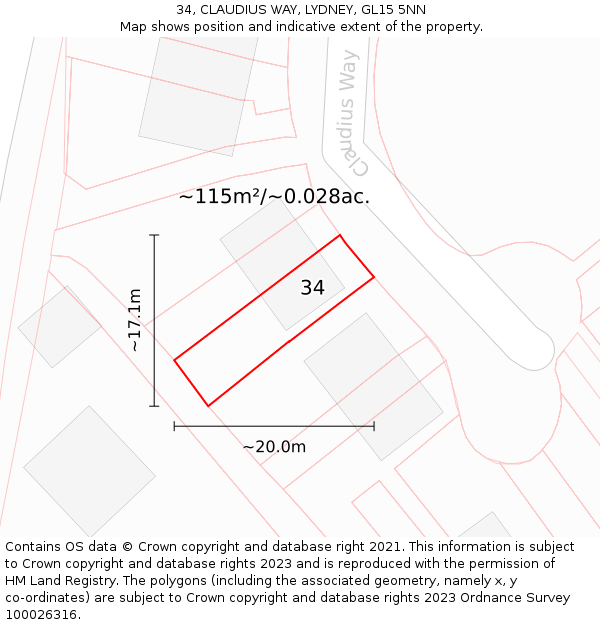 34, CLAUDIUS WAY, LYDNEY, GL15 5NN: Plot and title map