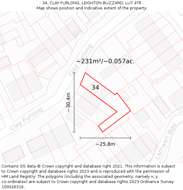 34, CLAY FURLONG, LEIGHTON BUZZARD, LU7 4TR: Plot and title map