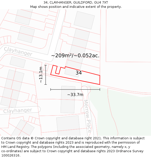 34, CLAYHANGER, GUILDFORD, GU4 7XT: Plot and title map