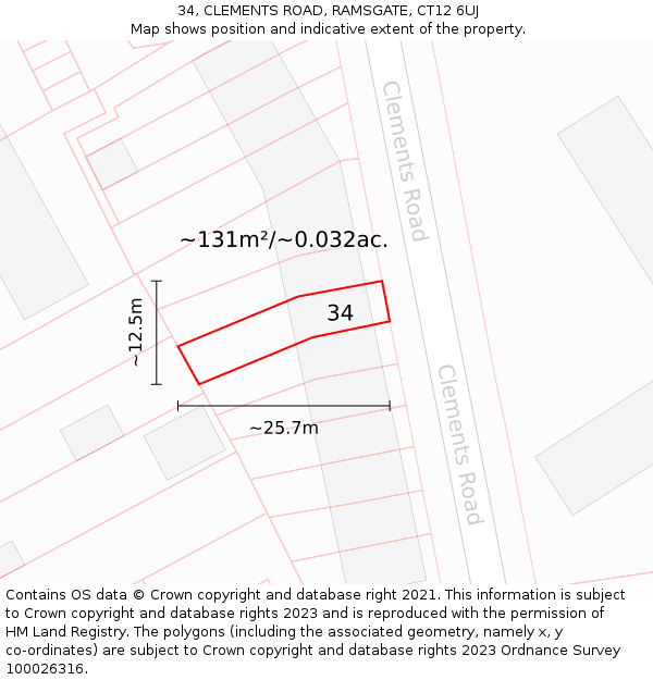 34, CLEMENTS ROAD, RAMSGATE, CT12 6UJ: Plot and title map