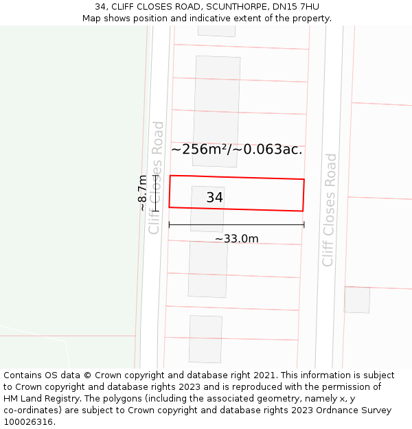 34, CLIFF CLOSES ROAD, SCUNTHORPE, DN15 7HU: Plot and title map