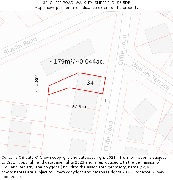 34, CLIFFE ROAD, WALKLEY, SHEFFIELD, S6 5DR: Plot and title map