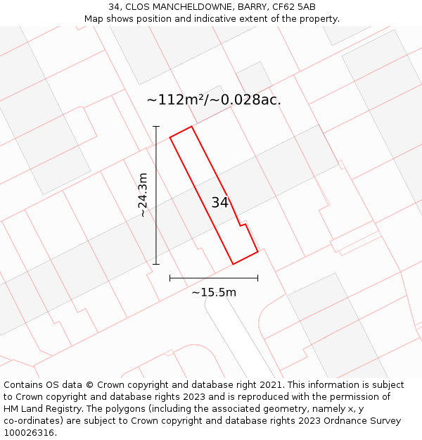 34, CLOS MANCHELDOWNE, BARRY, CF62 5AB: Plot and title map
