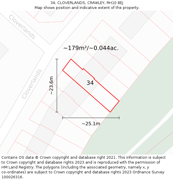 34, CLOVERLANDS, CRAWLEY, RH10 8EJ: Plot and title map
